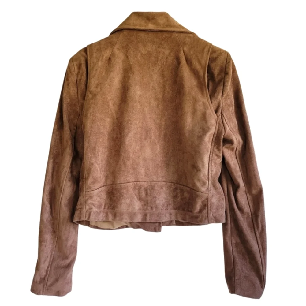 Lulus Vegan Suede Cropped Assymetrical Moto Jacket Tan Womens Medium